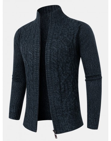 Mens Cable Knitted Zipper Long Sleeve Sweater Cardigans