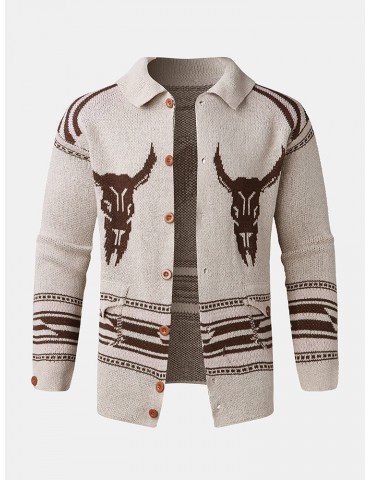 Mens Vintage Pattern Single-Breasted Warm Knitted Sweater Cardigans