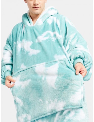 Mens Tie-Dye Fleece Lined Thicken Warm Loose Blanket Hoodie With Kangaroo Pocket